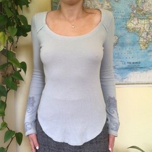 Free People Long Sleeve Embroidered Knit Lace Top